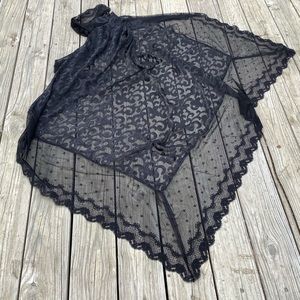 Extra Large Black Chiffon Shawl with Lace Gift idea for Women Black Square Scarf
